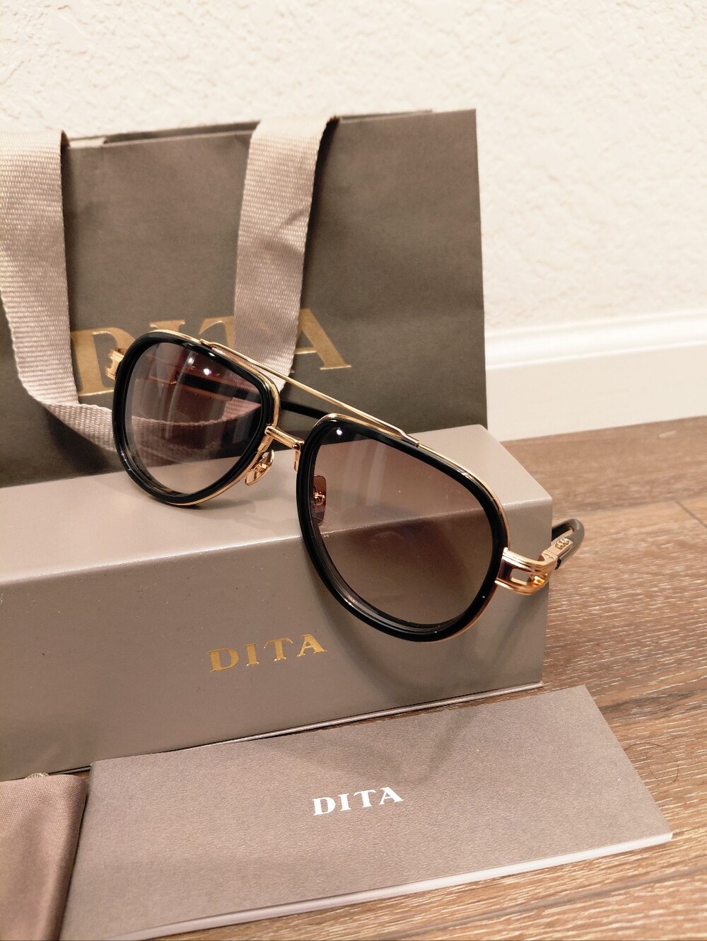 DITA DTS441 Vastik Beta-Titanium Framed Black/Gold Aviator Tea Lens Eyeglasses